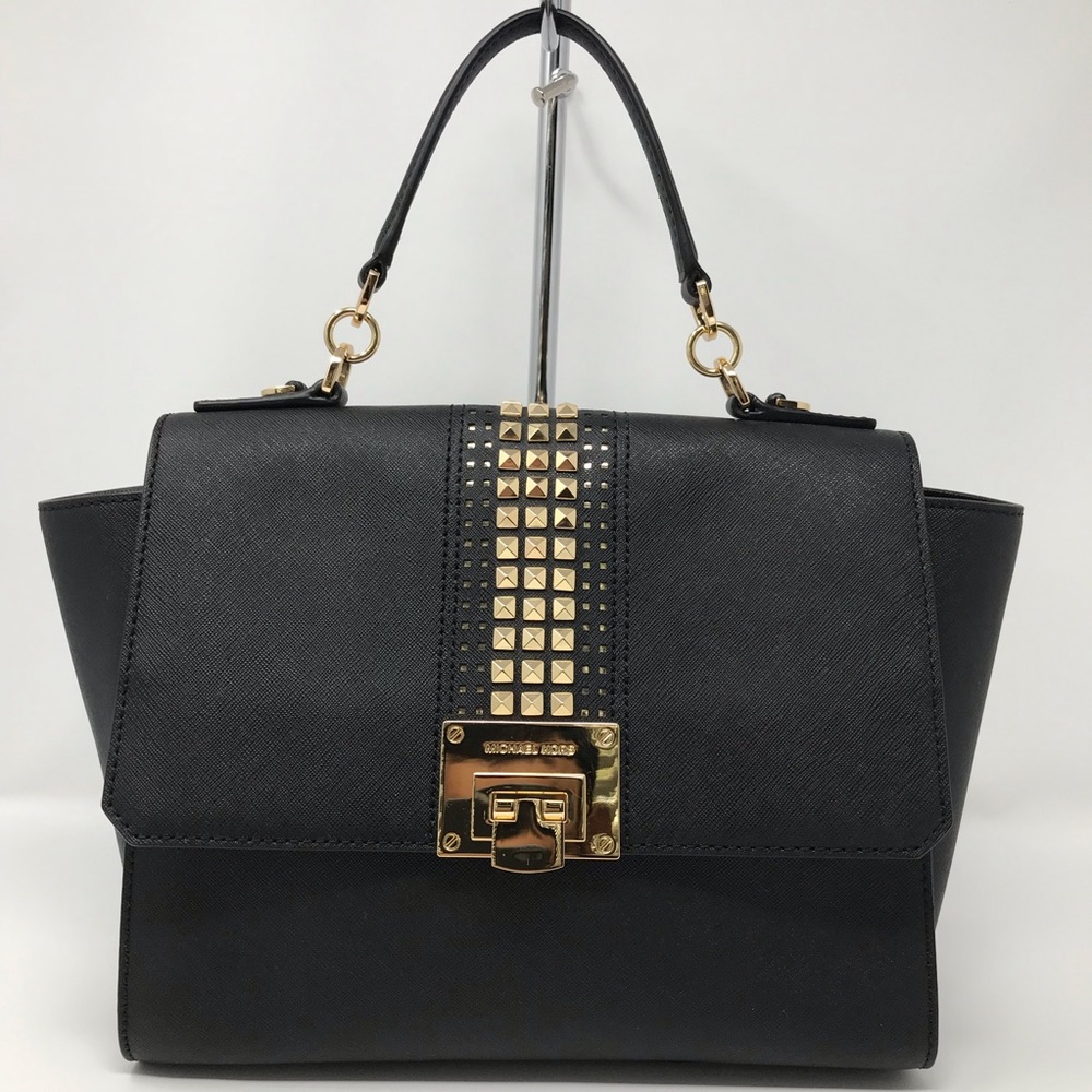 Micheal Kors Tina Med Satchel Black Leather